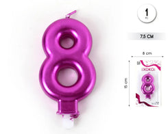 VELA 7.5CM ROSA VÍVIDO METALIZADO 8 - yupiparty