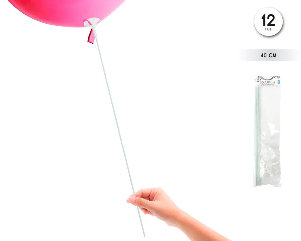 VARILLA PARA GLOBO DE 40CM 12UDS BLANCO - yupiparty