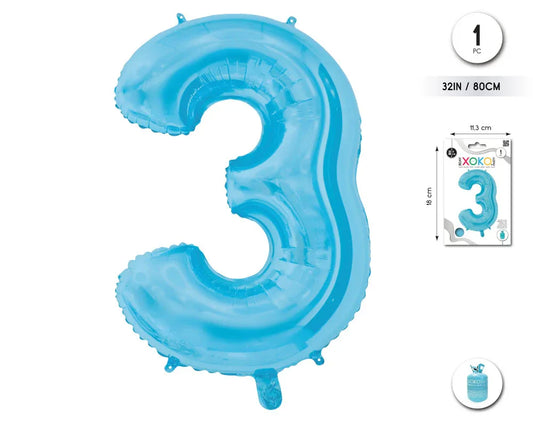 GLOBO FOIL 32/80CM AZUL BABY 3 - yupiparty