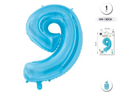 GLOBO FOIL 32/80CM AZUL BABY 9 - yupiparty