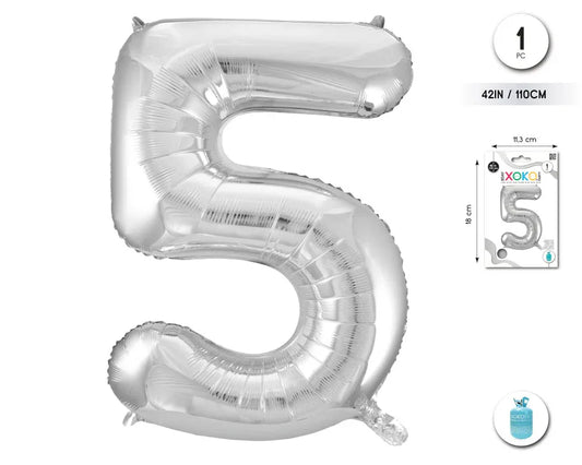 GLOBO FOIL 42/110CM PLATA 5 - yupiparty