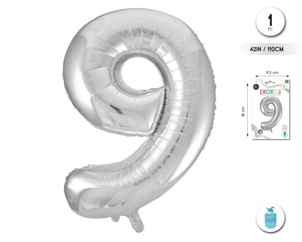 GLOBO FOIL 42/110CM PLATA 9 - yupiparty