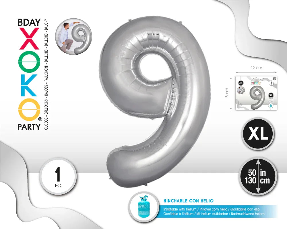 GLOBO FOIL 50/130CM PLATA 9 - yupiparty