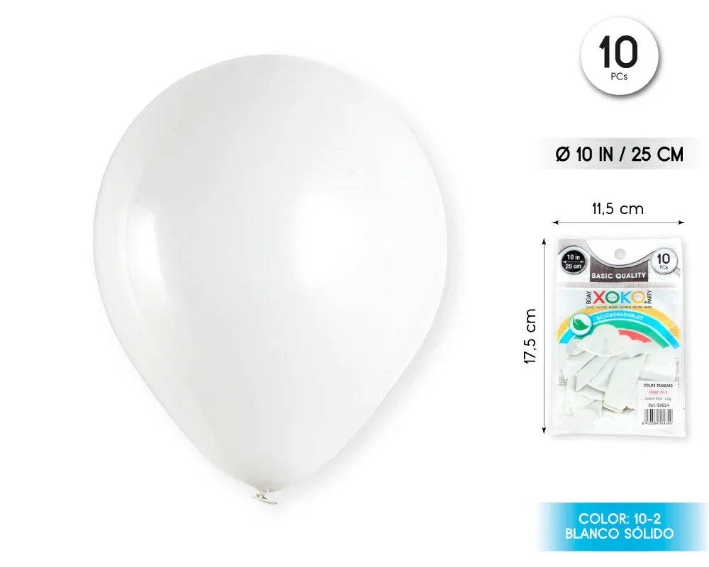 GLOBOS 10PC 2.2G 25CM BLANCO - yupiparty