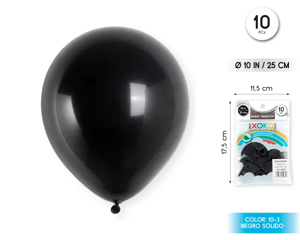 GLOBOS 10PC 2.2G 25CM NEGRO - yupiparty