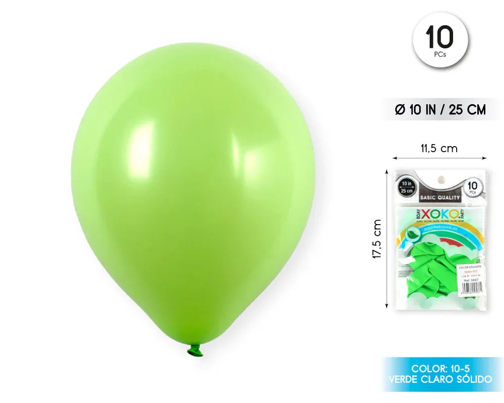 GLOBOS 10PC 2.2G 25CM VERDE CLARO - yupiparty