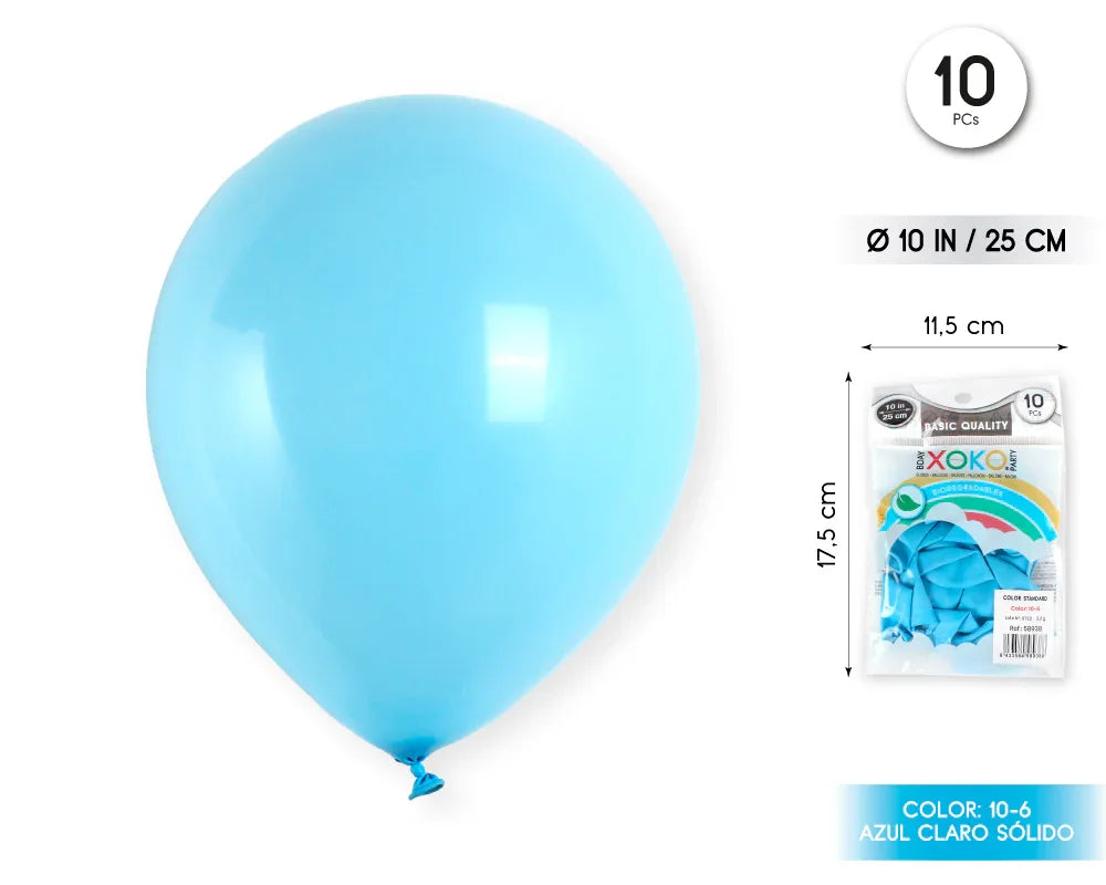 GLOBOS 10PC 2.2G 25CM AZUL CLARO - yupiparty