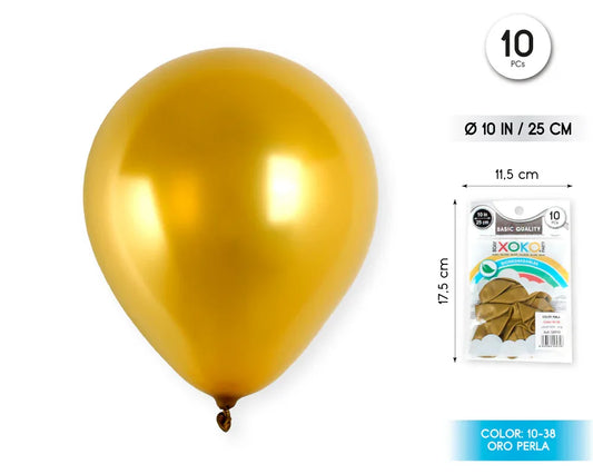 GLOBOS 10PC 2.2G 25CM ORO PERLA - yupiparty