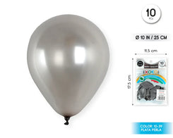 GLOBOS 10PC 2.2G 25CM PLATA PERLA - yupiparty