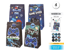 BOLSAS PAPEL CON PEGATINA 4PC GAME - yupiparty