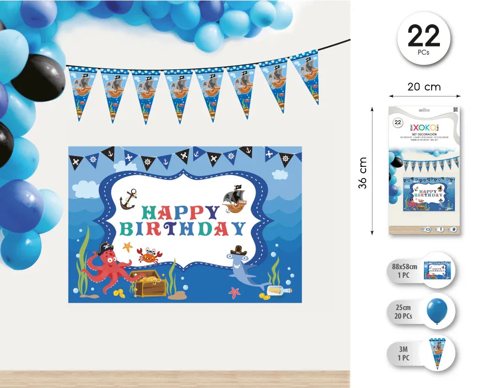 SET DECORADO POSTER PIRATA 20PCS - yupiparty