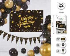SET DECORACION POSTER BALCK GOLD 20PC - yupiparty