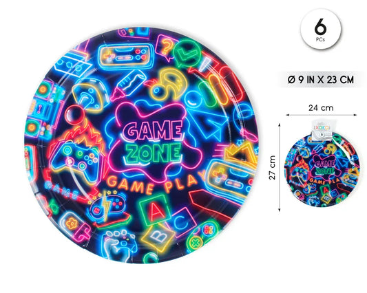 PLATO 23CM GAME 6PCS - yupiparty