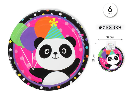 PLATO 18CM PANDA 6PCS - yupiparty