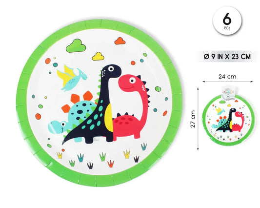 PLATO 23CM DINO 6PCS - yupiparty