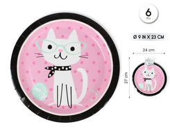 PLATO 23CM GATO 6PCS - yupiparty