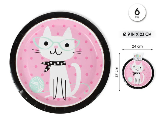 PLATO 23CM GATO 6PCS - yupiparty