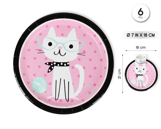 PLATO 18CM GATO 6PCS - yupiparty
