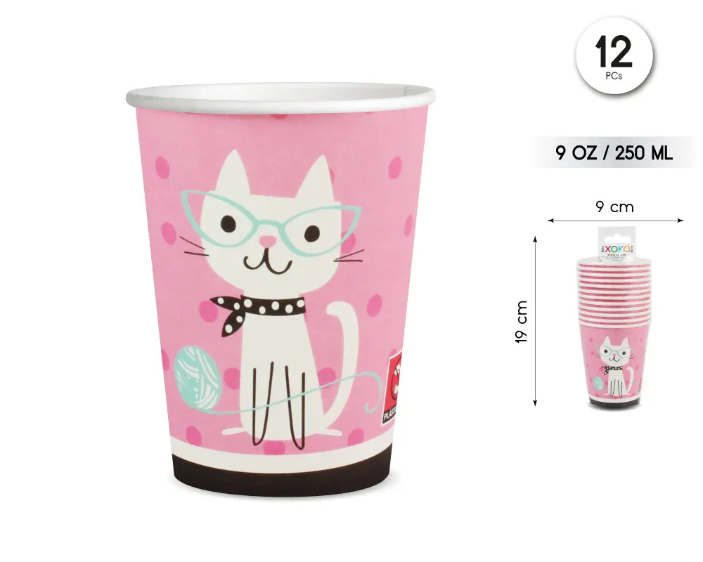 VASO 9OZ/250ML GATO 12PCS - yupiparty