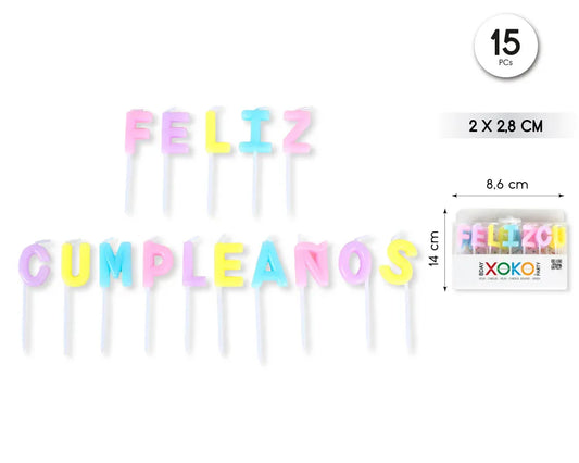 VELA LETRAS FELIZ CUMPLE PASTEL - yupiparty