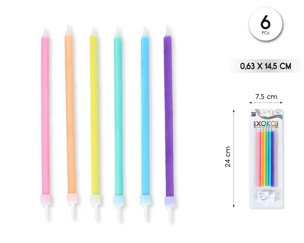 VELA LARGA 14.5CM RAINBOW PASTEL 6PCS - yupiparty