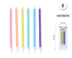 VELA LARGA 14.5CM RAINBOW PASTEL 6PCS - yupiparty