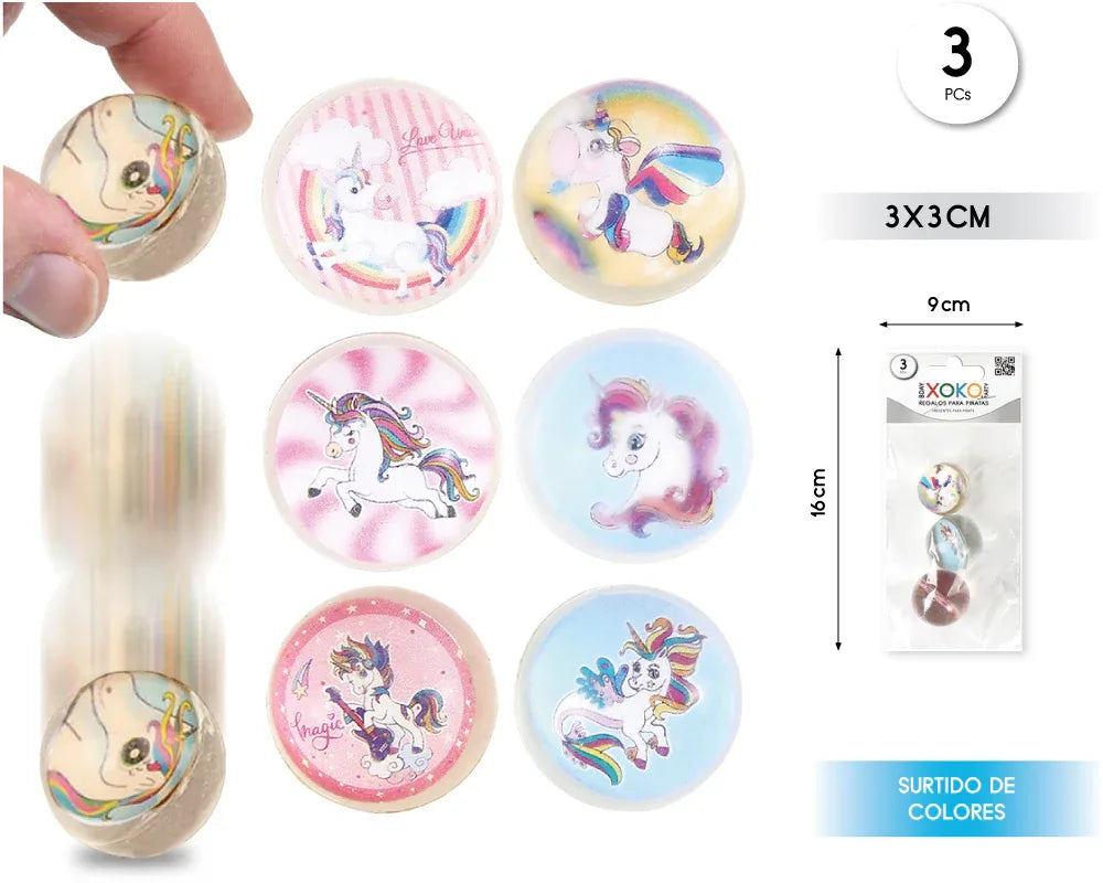 PACK PELOTAS DE REBOTE UNICORNIO 3PCS - yupiparty