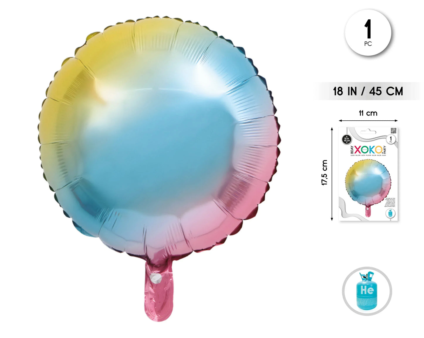 GLOBO FOIL REDONDO 18 PUL RAINBOW 1PC - yupiparty