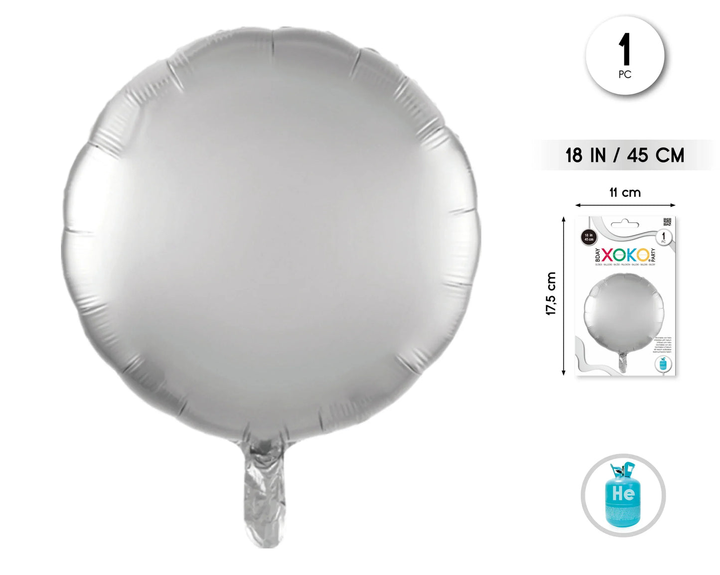 GLOBO FOIL REDONDO 18PUL PLATA 1PC - yupiparty