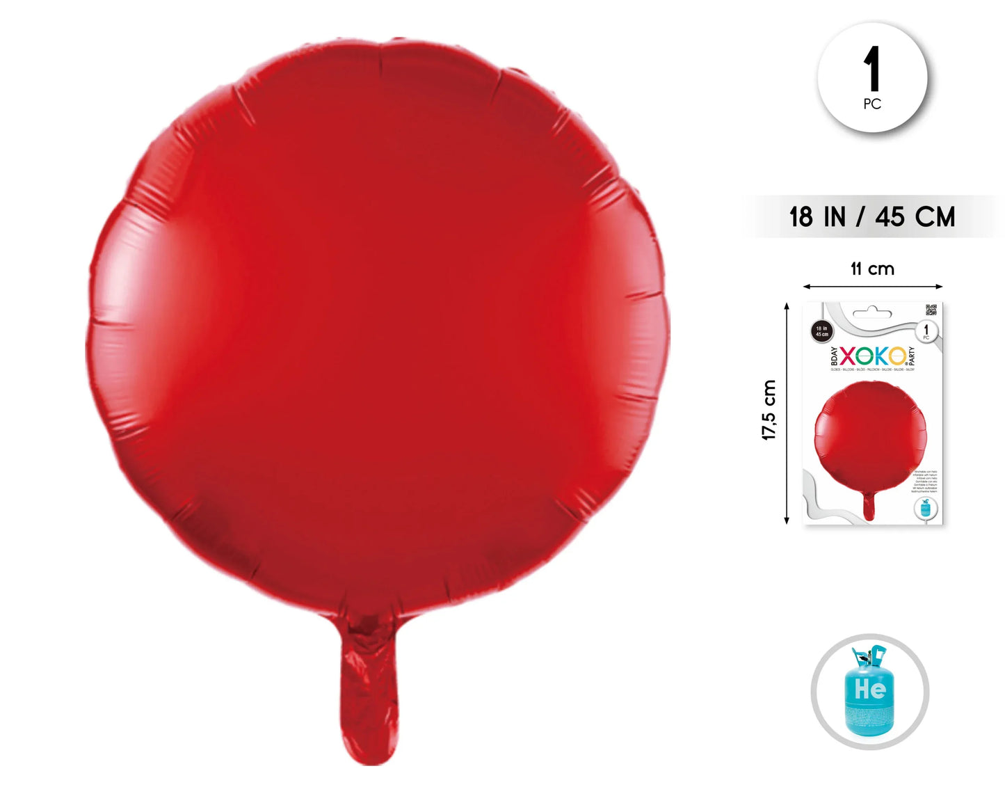 GLOBO FOIL REDONDO 18PUL ROJO 1PC - yupiparty