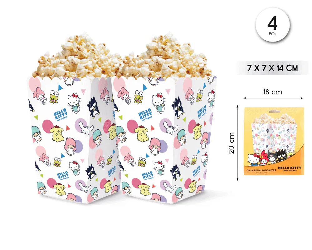 CAJA PALOMITAS HELLO KITTY AF PINK 4PCS - yupiparty