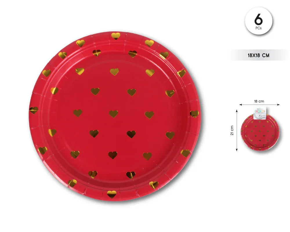 PLATO 18CM CORAZONES ORO 6PCS - yupiparty