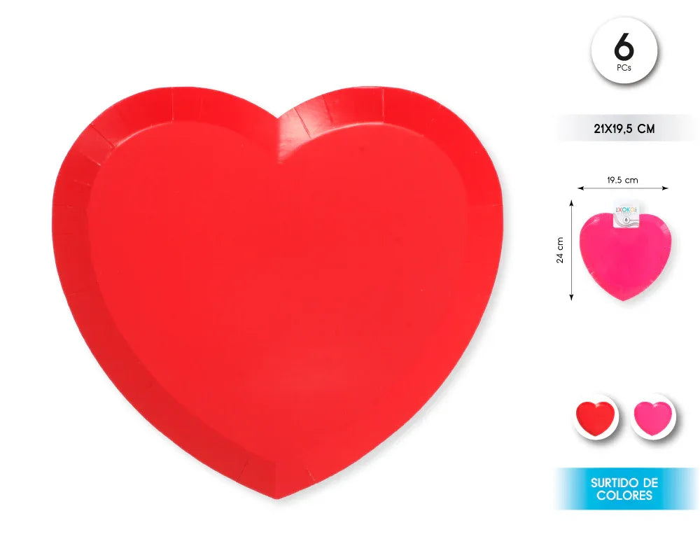 PLATO 21X19.5CM FORMA CORAZON 6PCS - yupiparty