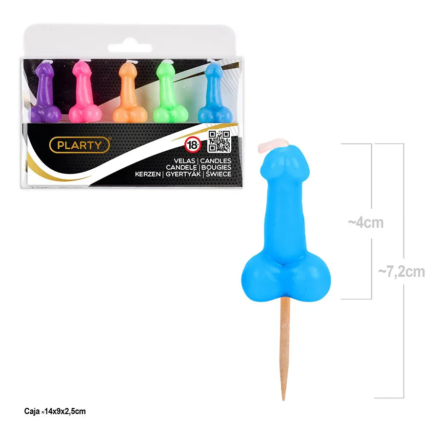 PLARTY - VELAS PENES DE COLORES 5pcs - yupiparty