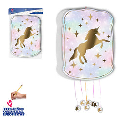 PIÑATA UNICORINIO ORO FONDO TONOS PQ.10 - yupiparty