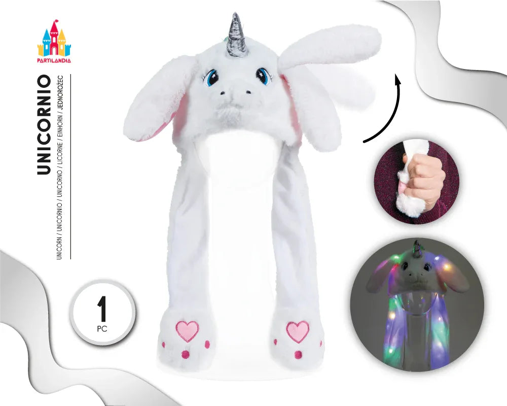 GORRO OREJA MOV C/LUZ UNICORN - yupiparty