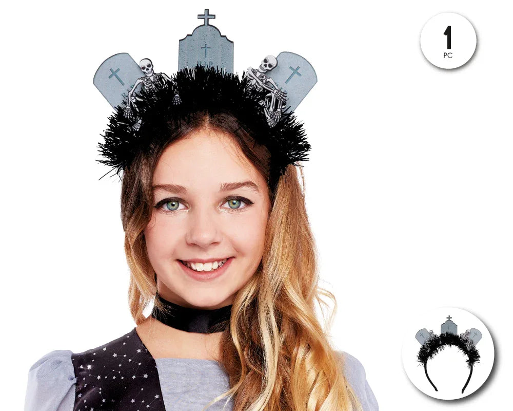 DIADEMA LAPIDA CON ESQUELETO - yupiparty