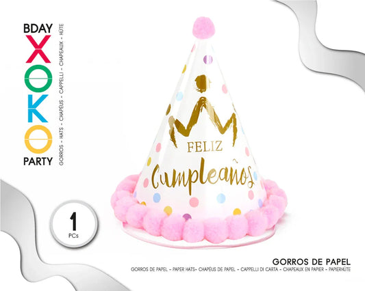 GORRO FELIZ C ROSA 1PC - yupiparty