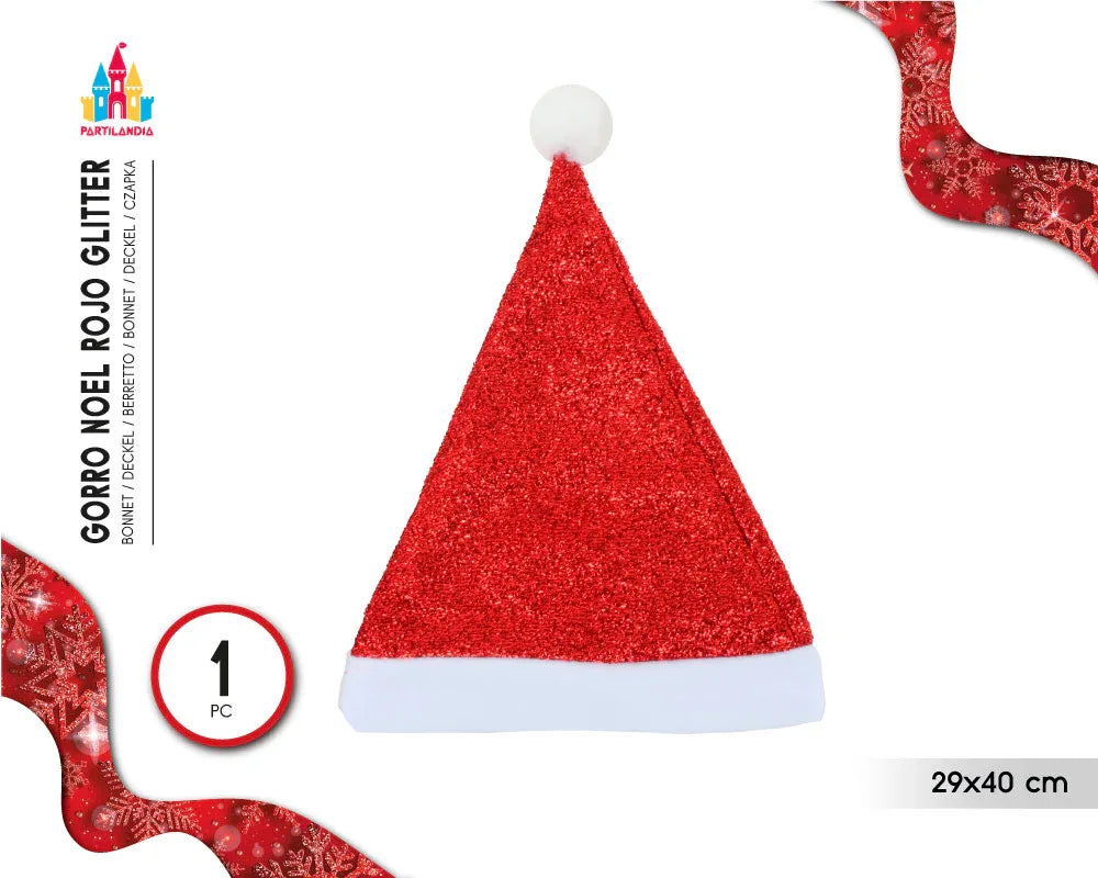 GORRO NOEL ROJO GLITTER - yupiparty
