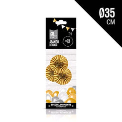 ABANICO PAPEL REDONDO ORO Ø35 CM 1 UD - yupiparty