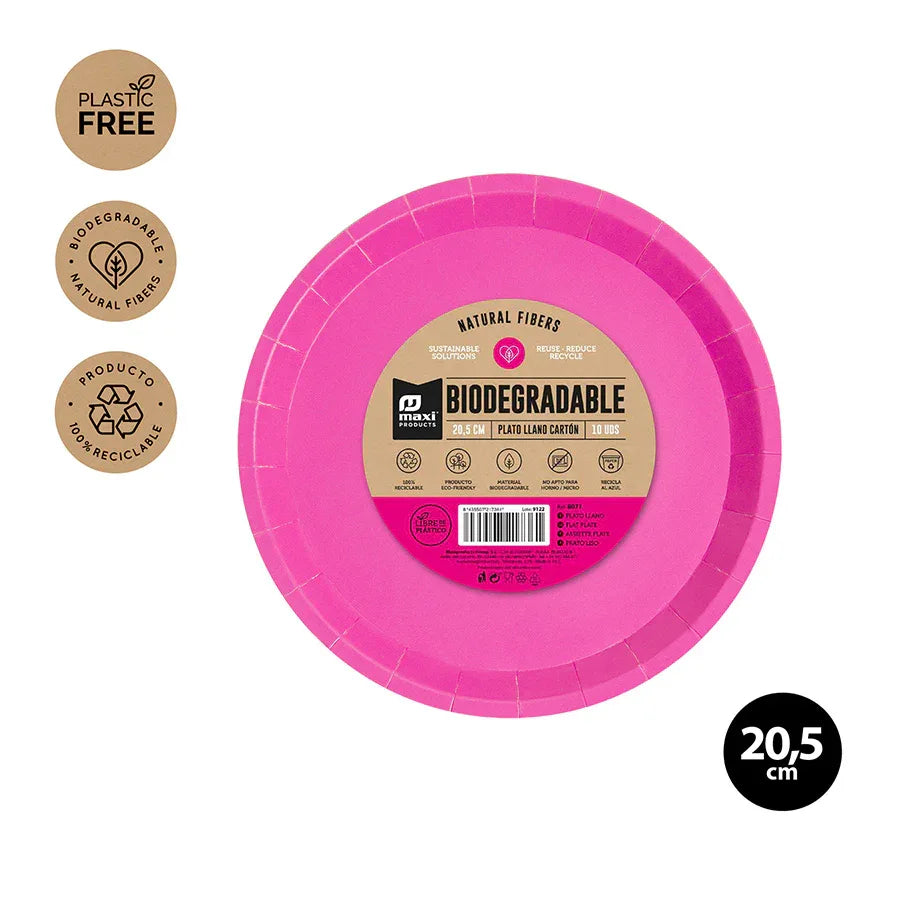 PLATO LLANO BIODEGRAD. ROSA 20,5CM CARTO - yupiparty