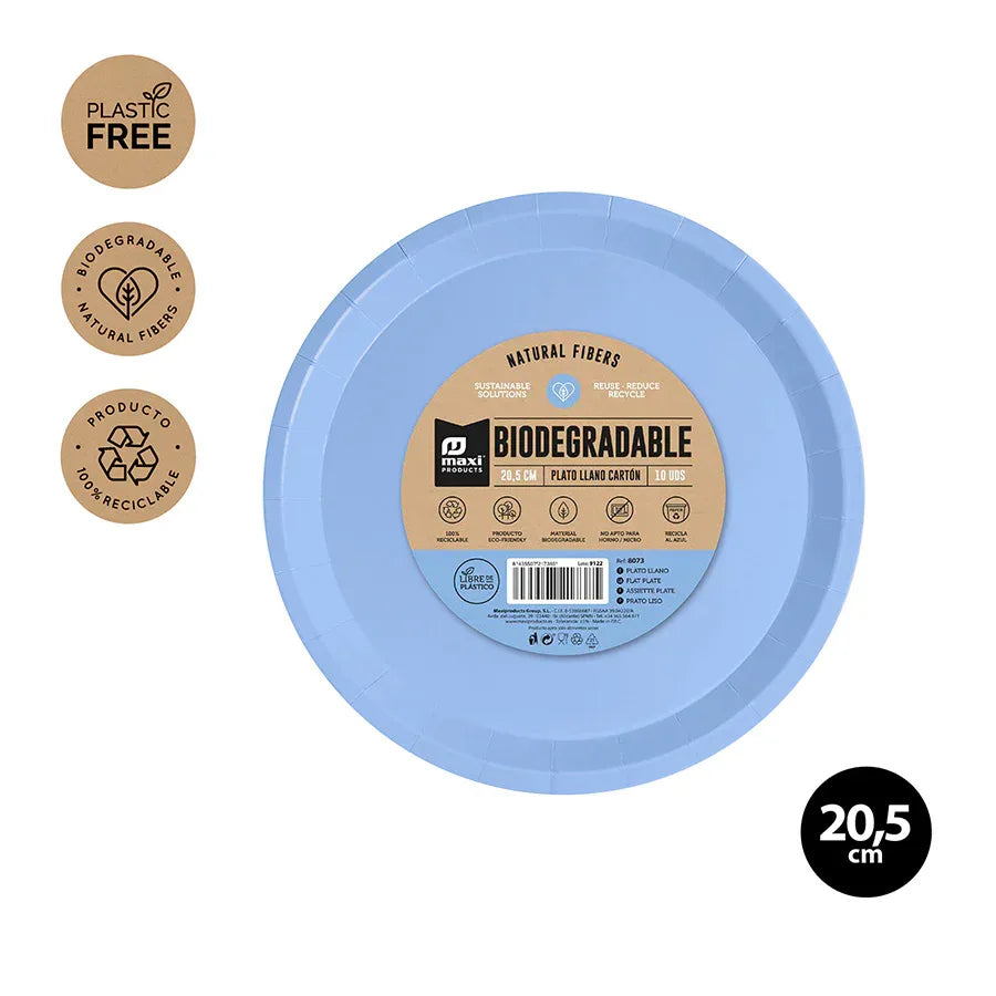 PLATO LLANO BIOD. AZUL PASTEL20,5CM CART - yupiparty