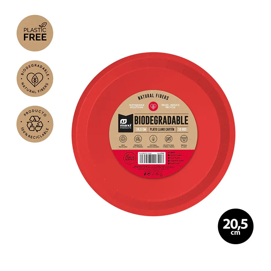 PLATO LLANO BIODEGRAD. ROJO 20,5CM CARTO - yupiparty