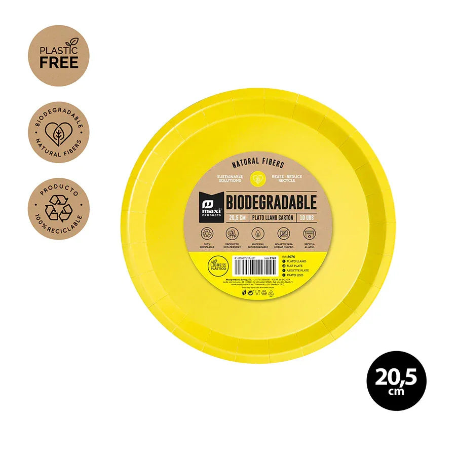 PLATO LLANO BIODEG. AMARILLO 20,5CM CART - yupiparty