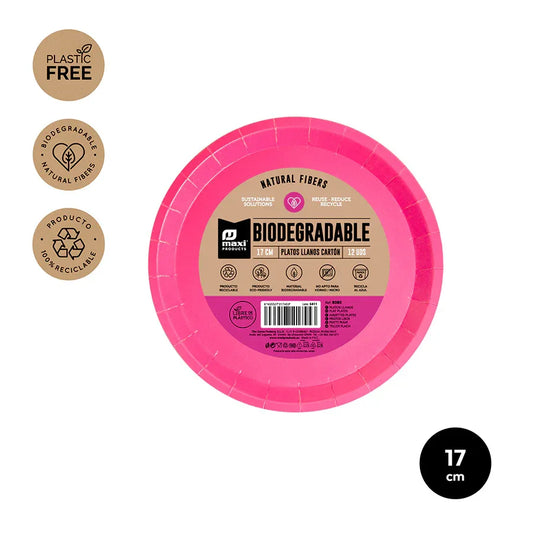 PLATO LLANO BIODEGRAD. ROSA 17CM CARTON - yupiparty