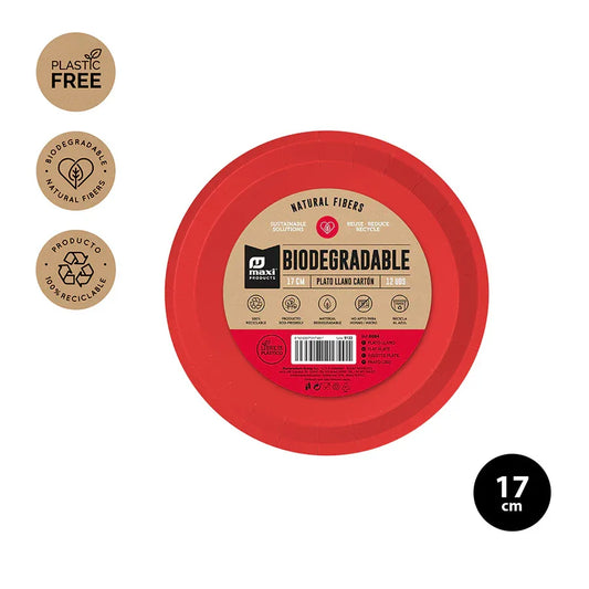 PLATO LLANO BIODEGRADABLE ROJO 17CM CART - yupiparty
