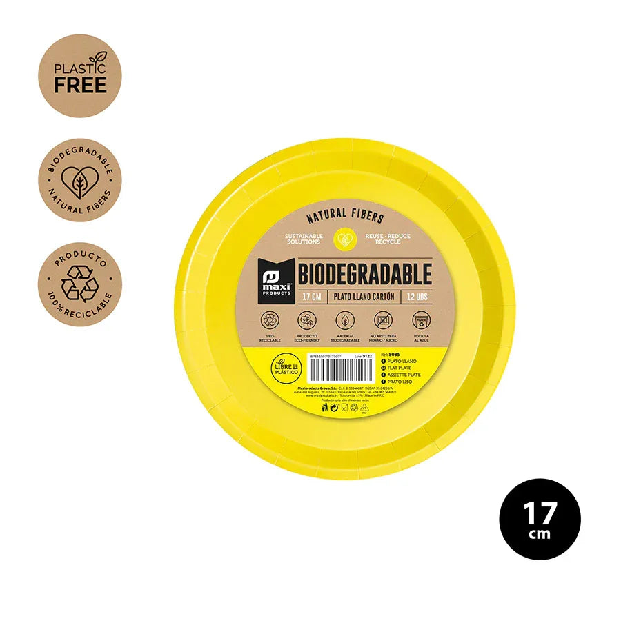 PLATO LLANO BIODEG. AMARILLO 17CM CARTON - yupiparty