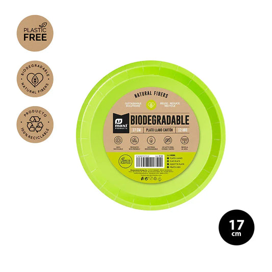PLATO LLANO BIODEG. VERDE LIMA 17CM CART - yupiparty