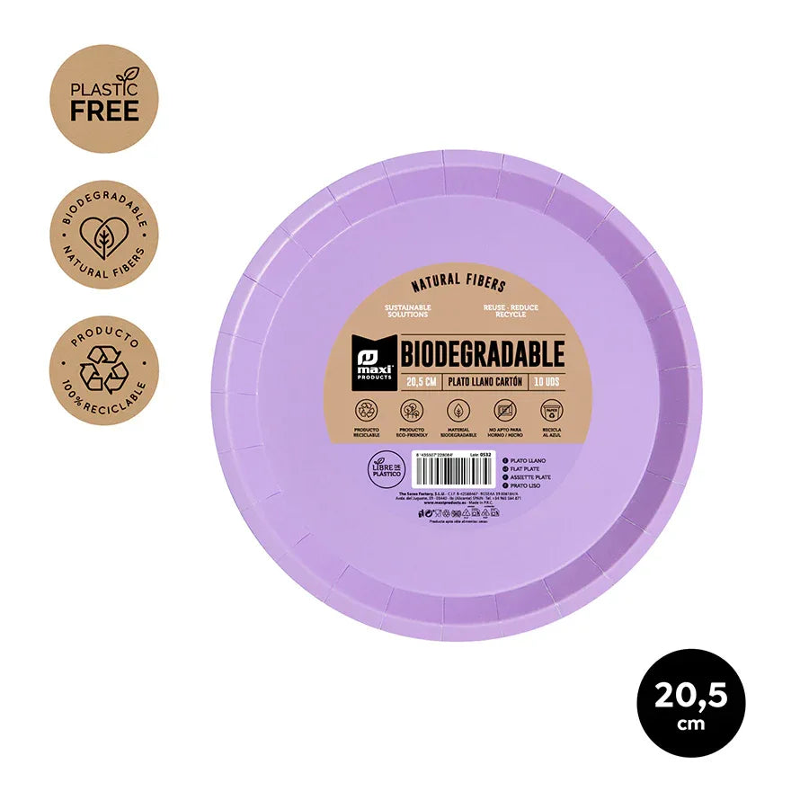 PLATO LLANO BIODEG. LAVANDA20,5CM CARTON - yupiparty