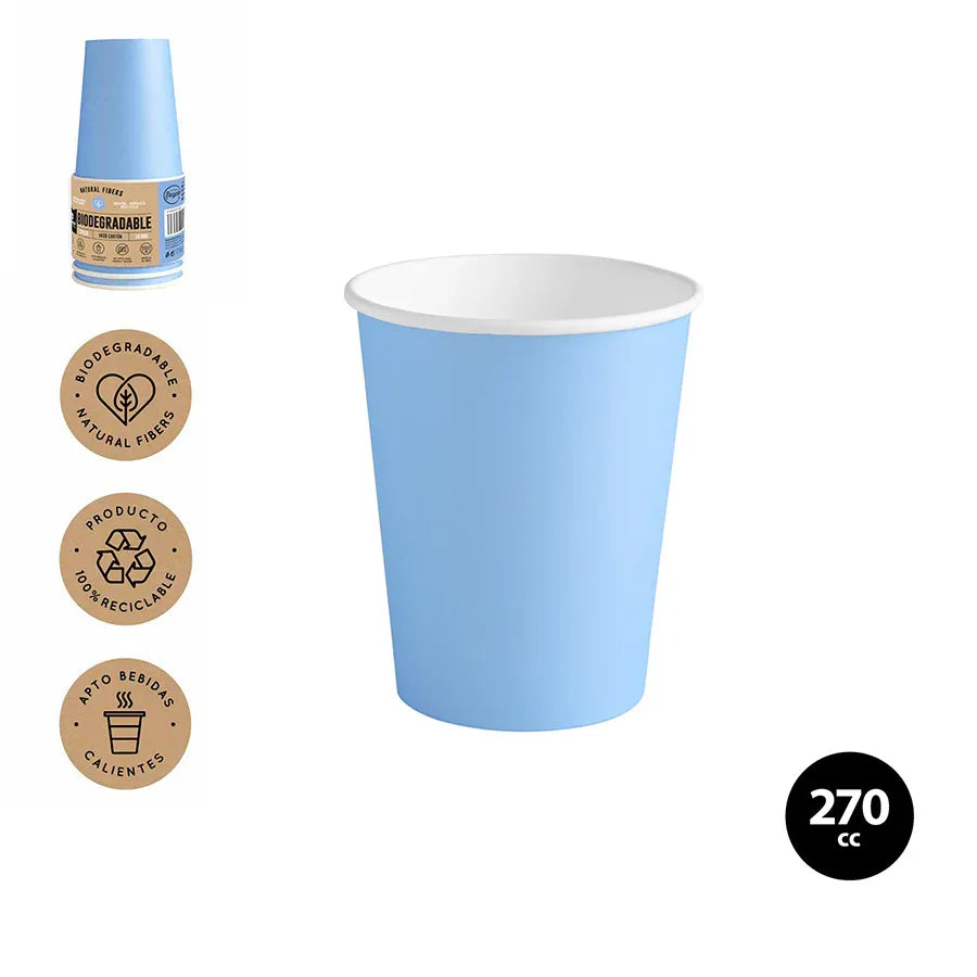 VASO CARTON AZUL PASTEL 270CC 10 U - yupiparty